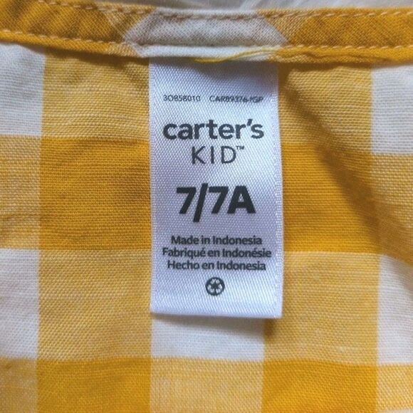 Carters Girls Size 7/7A Gingham Cotton Sundress Yellow White Plaid Button Ruffle - Picture 5 of 8